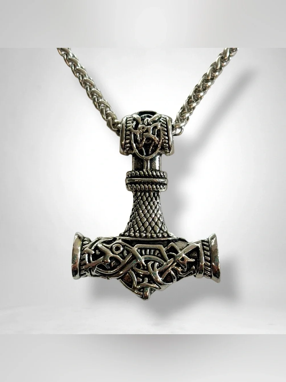 Retro Crow Prairie Wolf Double Sided Viking Tomahawk Pendant Necklace